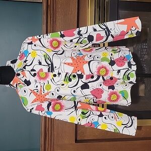 Gaudy Couture Colorful Sequin Pop Art Print Button Up Shirt Jacket Size Small